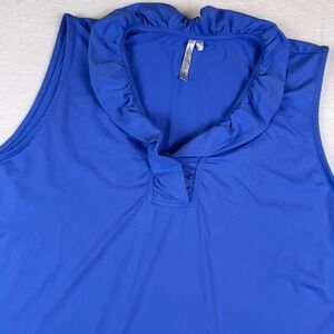 Lulu B Sleeveless Ruffle Collared Twist Neck Top Womens Size 1X Blue